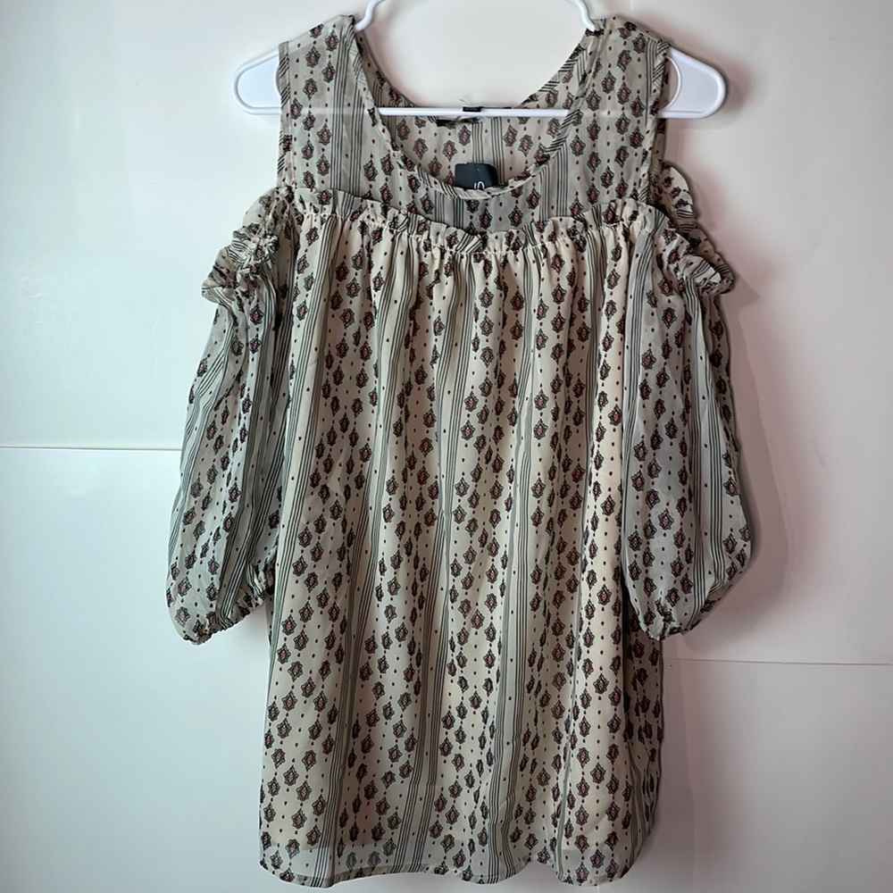 Sanja Betro cold shoulder tunic blouse size small sheer